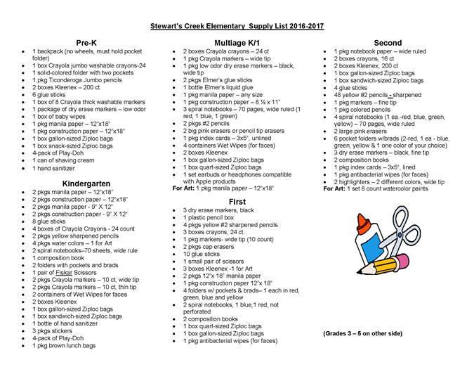 Stewarts Creek High School Supply List 2024 Zorah Lorianna